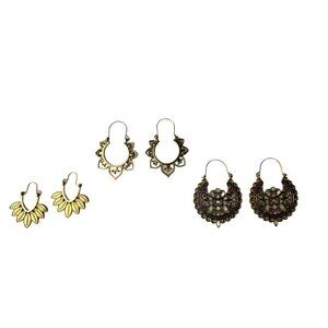 Fashion Jewelry Women's 3 Pairs Boho Hypoallergenic Gold Tone Handmade Earrings